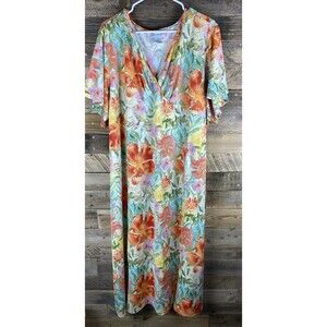 The Paragon Womens Sz 3X Colorful Spring Floral Short Sleeve V-Neck Dress